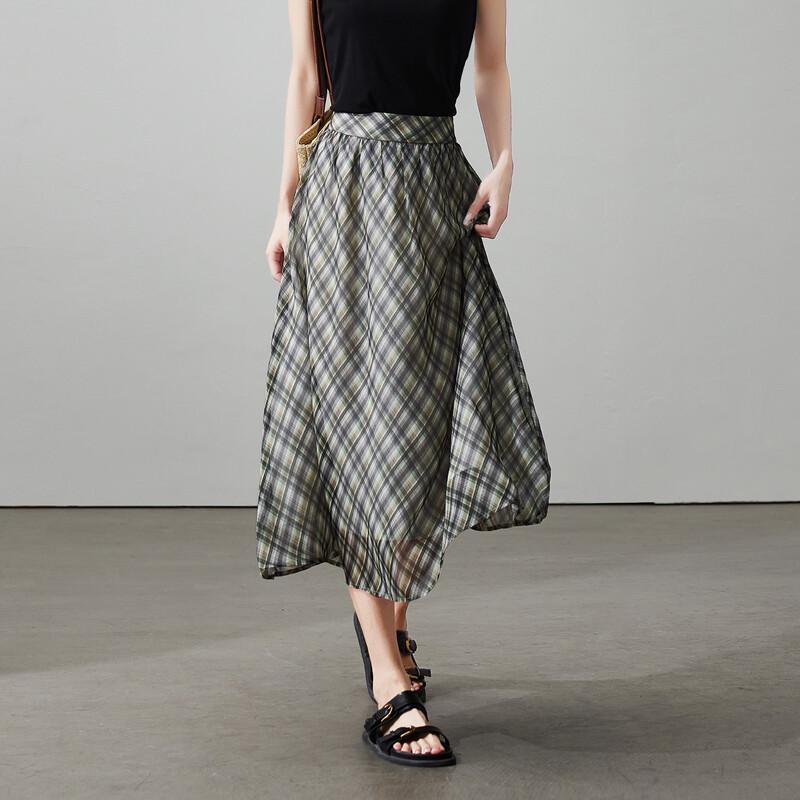 SOFSIL Women's Retro Plaid High-Waisted A-Line Skirt