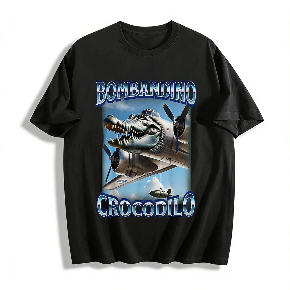 Crocodile Bomber Creative Print Short Sleeve Top Pure cotton T-shirt XXS