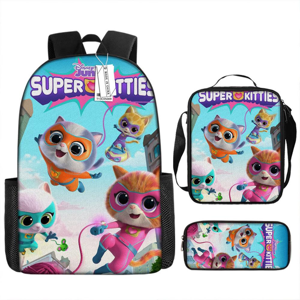 Superkitties Kids Backpack Set 3-Piece Cartoon School Bag Lightweight Durable for Boys Girls Preschool Elementary Gift