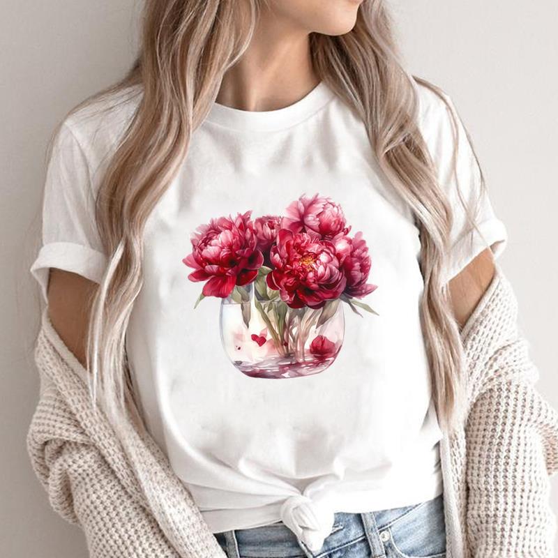 (Asian Size) T leopard flower Graphic Female Women's Clothing Top O-neck Tee Fashion Print Casual Short Sleeve T-shirts 