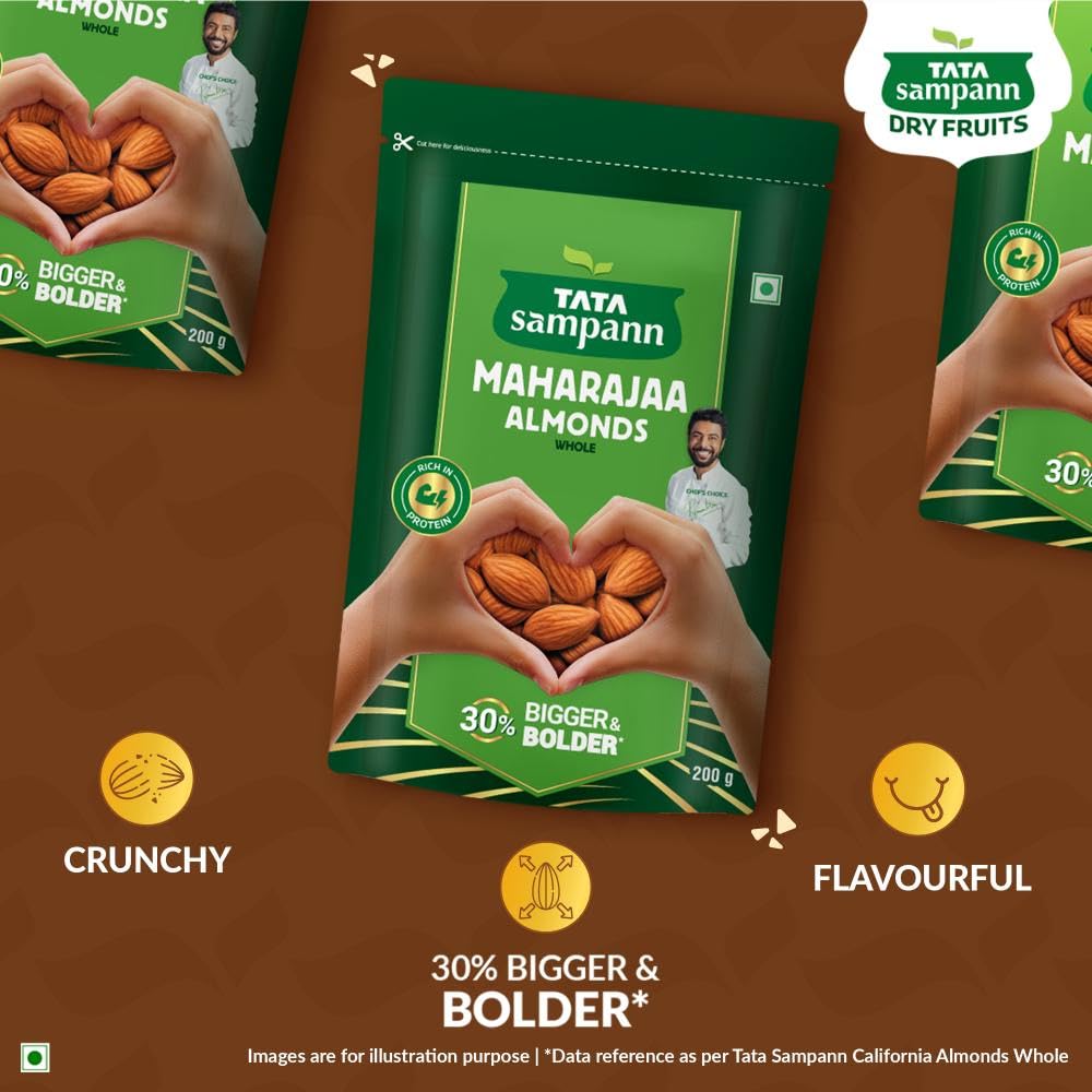 TATA Sampann Maharajaa Almonds Whole 200g Bigger & Bolder Premium Badam Rich In Protein Magnesium Phosphorus Perfect for Healthy Snacking
