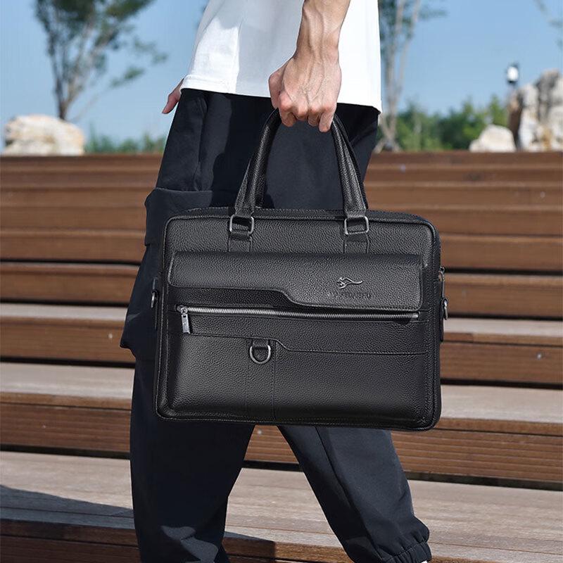 

YUESKANGAROO Genuine Leather Business Briefcase Handbag 38x6x28cm (10-inch laptop compatible)