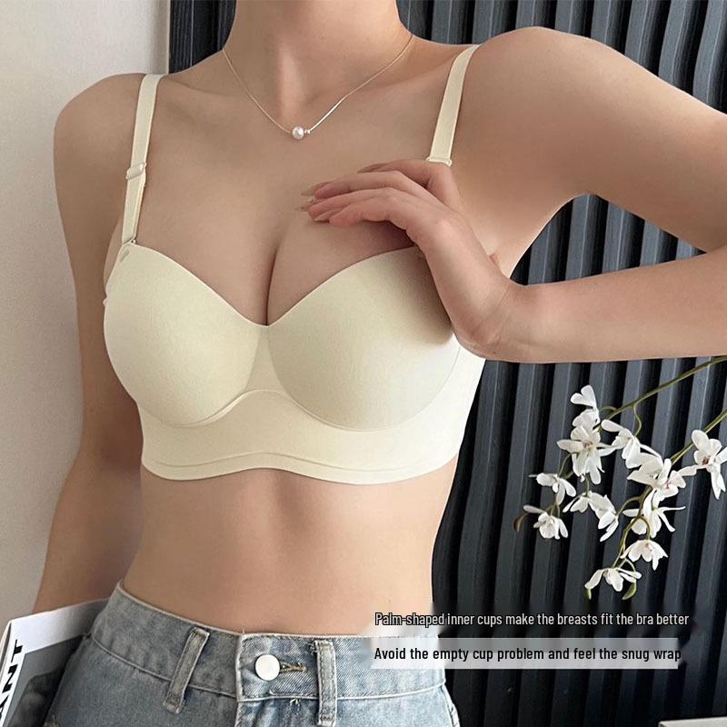 Seamless Round-Cup Strapless Bra for Small Busts with Gathering Palm Cup