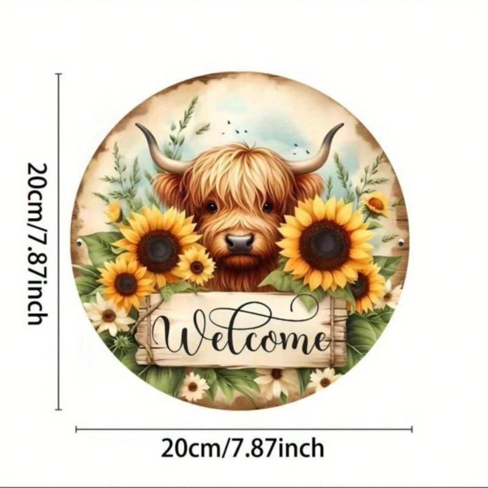 Welcome Sign High Cow Sunflower Vintage Metal Wall Art Decor Gift