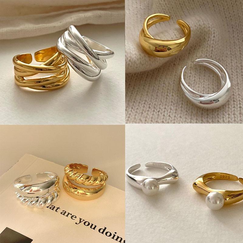 925 Sterling Silver Rings For Women Geometric Fine Jewelry Finger Adjustable Gold Interware CZ Ring For Party Birthday Gift