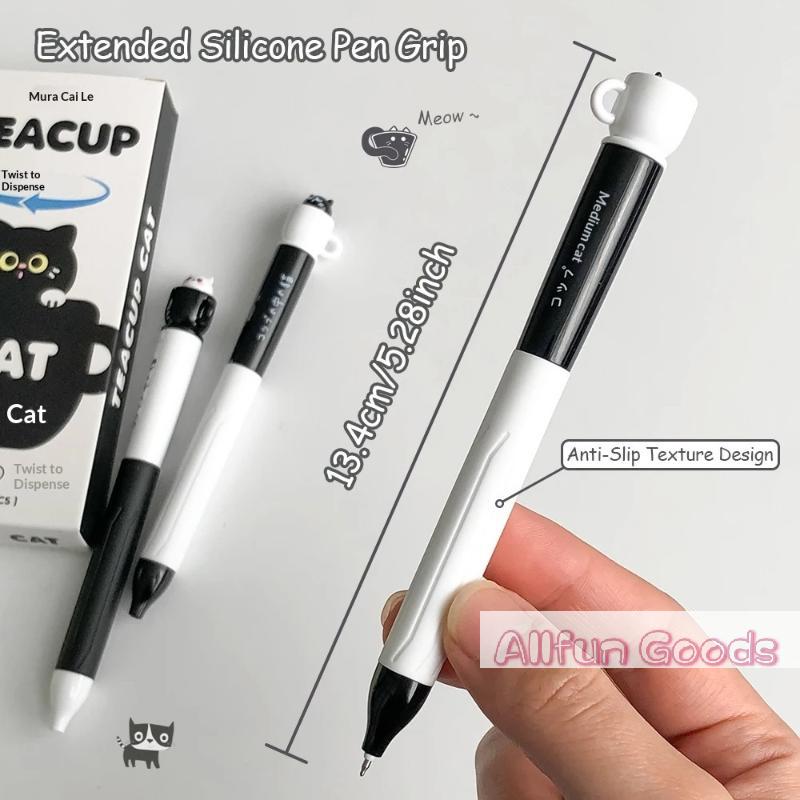 [TG835]Cute Teacup Cat Gel Pens 0.5mm Fun Animal Quick Dry Pen Creative Rotating Cat Pocket Pen For School & Office Use