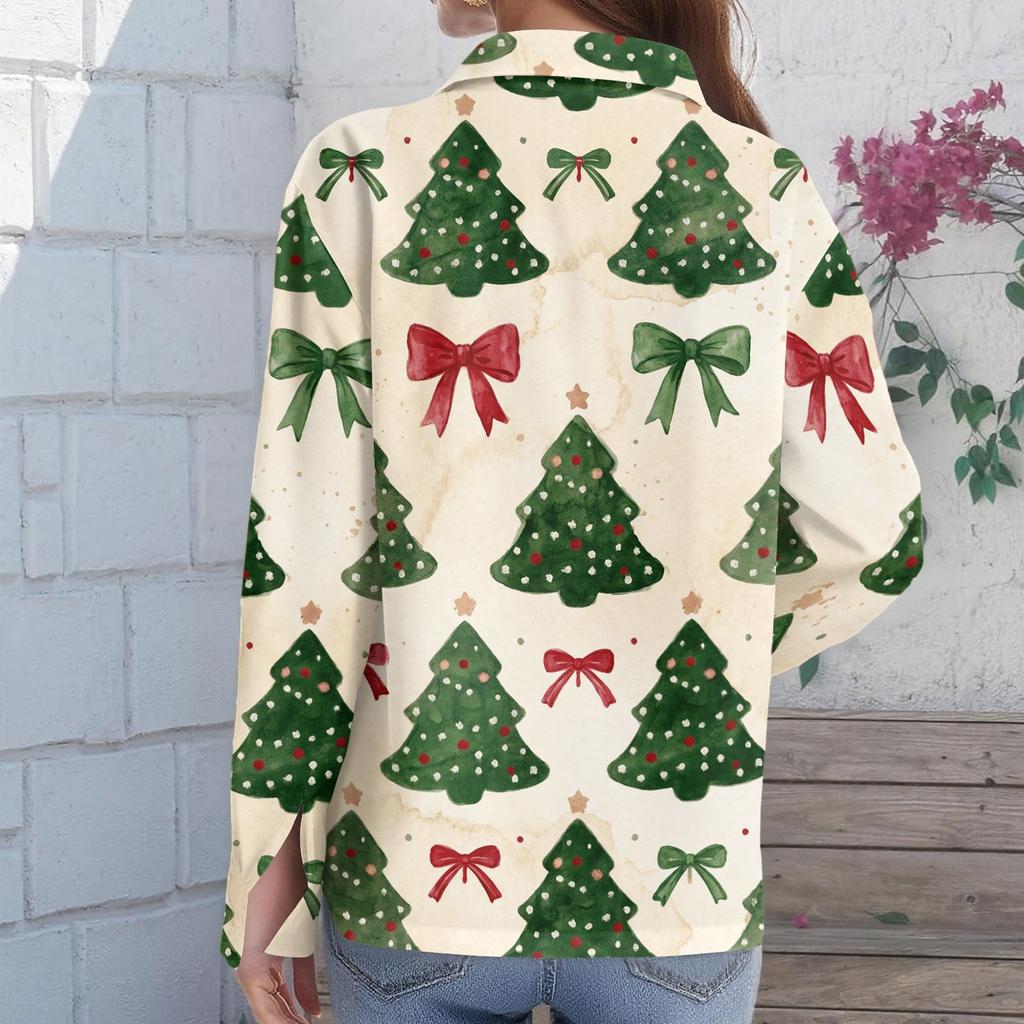Damen Casual Strickjacke mit Weihnachtsdruck, Langarm, für festliche Feiertagskleidung