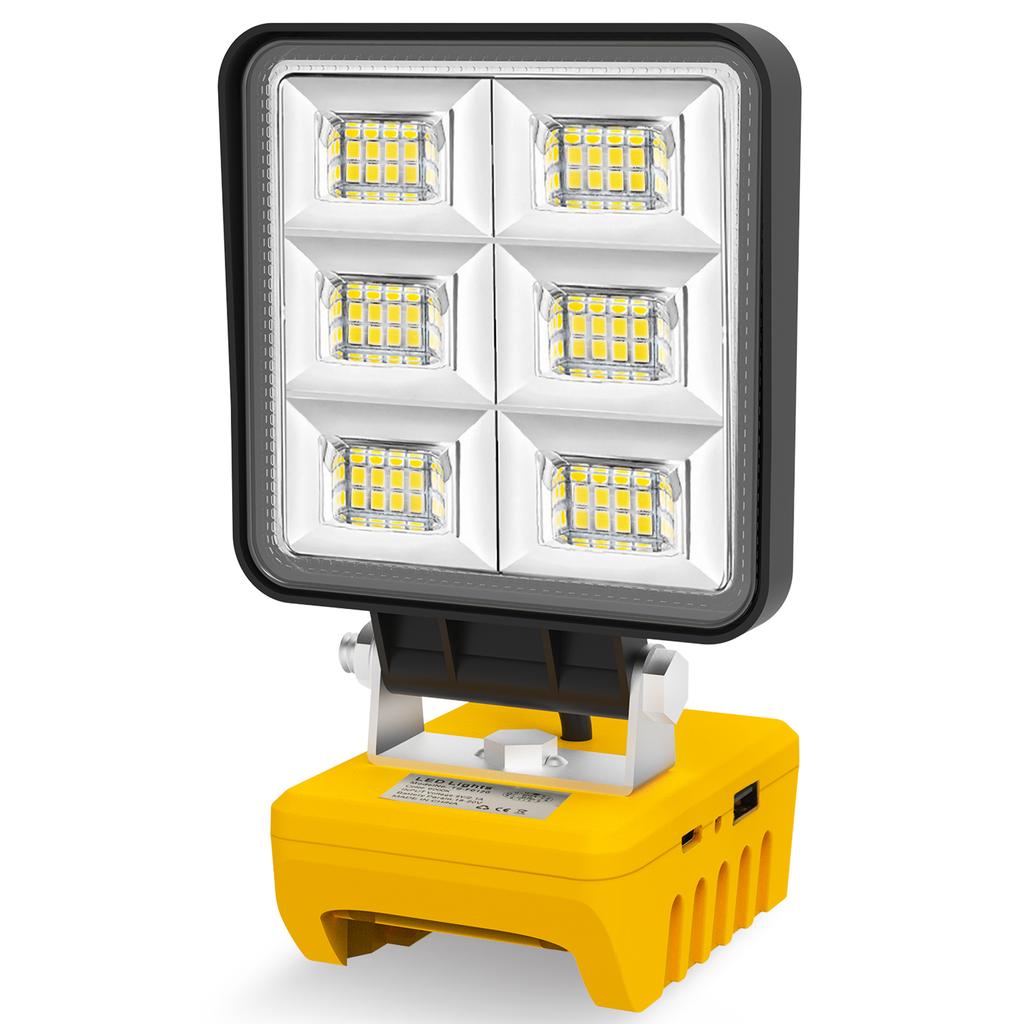5200LM Portable 48W LED Work Light Cordless Work Light Adjustable Base Rechargeable LED Flood Light for DeWalt No Battery