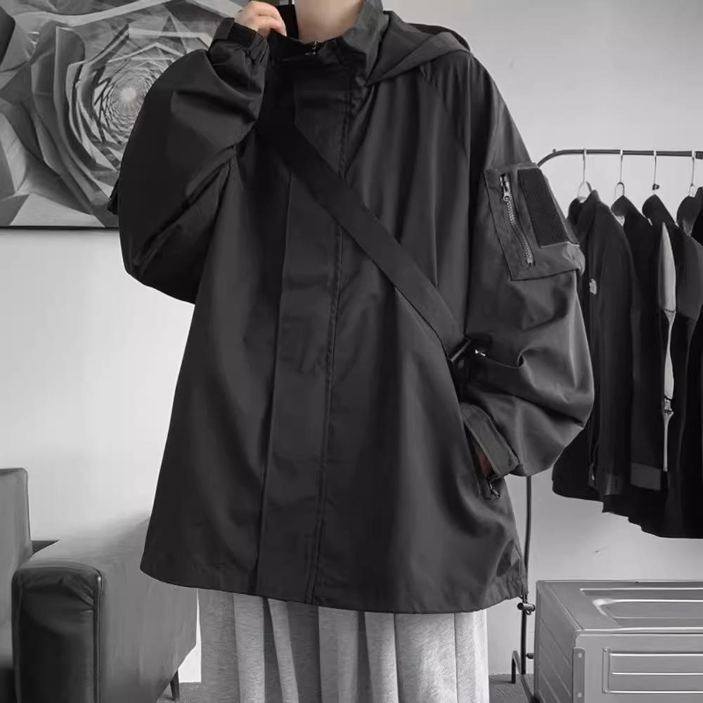 Handsome baseball collar plus size men's hooded windproof warm jacket fashionable versatile casual sports lightweight jacket