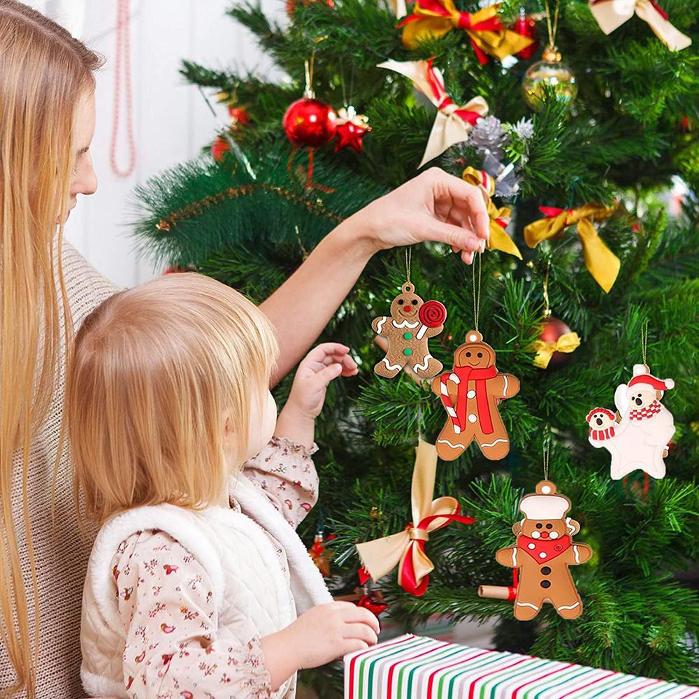 12pcs/ Set Gingerbread Man Ornaments,Gingerman Doll Hanging Clay Figurine Ornaments for Christmas Tree Decoration, Holiday Decor