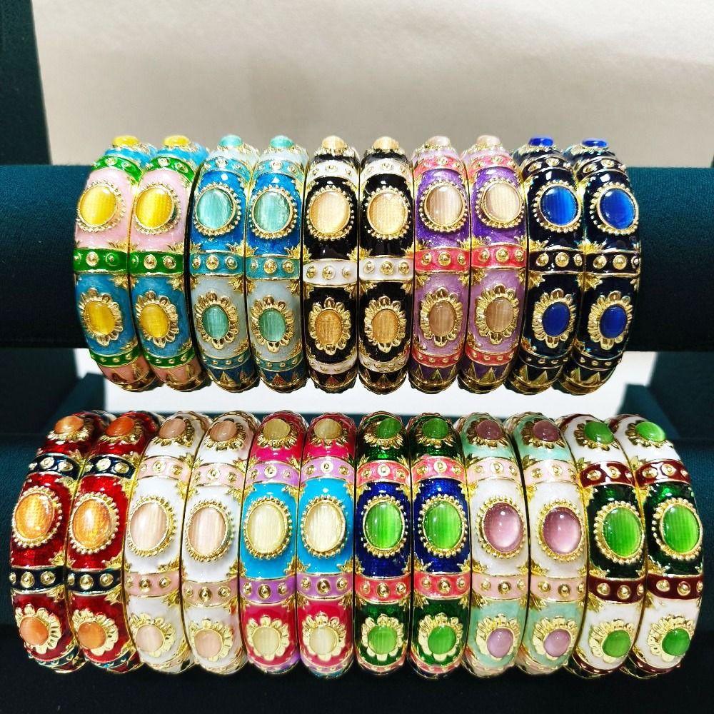 1.4cm Enamel Bangle Imitation Cat's‑Eye Vintage Cloisonne Bangle Gifts for Women Girl
