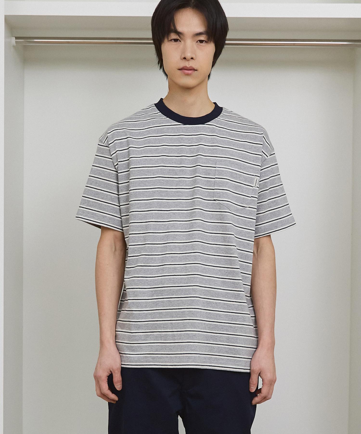 Camel Walk Multi-Stripe Pocket Short Sleeve T-Shirt (Gray) Gray/M
