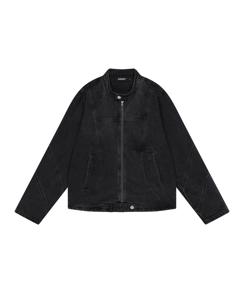 Dominant Curved Biker Denim Jacket_Black