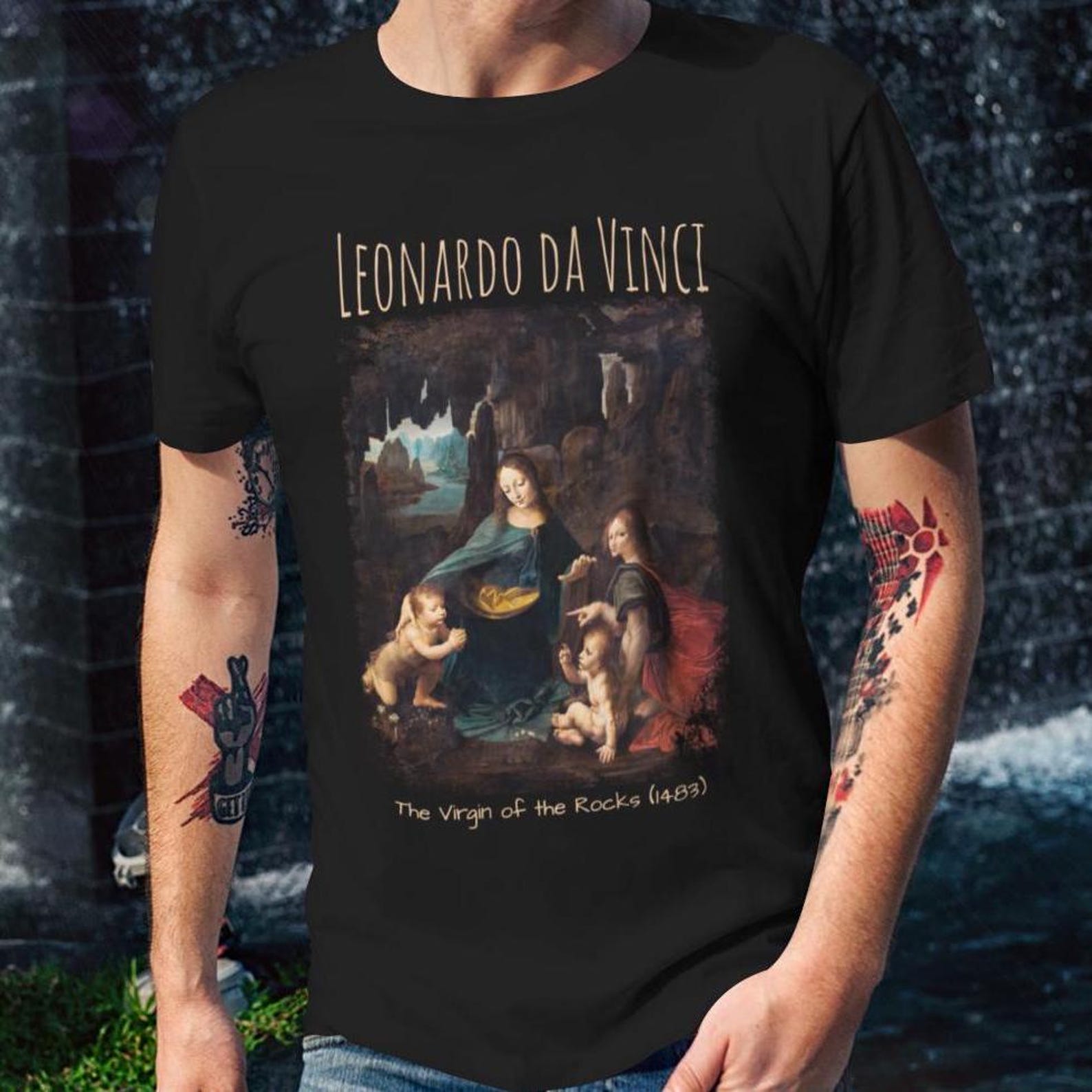 The Virgin of the Rocks by Leonardo da Vinci T-shirt Art Lovers Gift Shirt Famous Painting Tee Fine Art Apparel Renaissance Art Shirt L