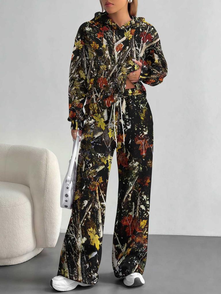 Camouflage European and American Autumn and Winter Casual Long-sleeved Suit Women's Hooded Sweater Trousers Two-piece Set