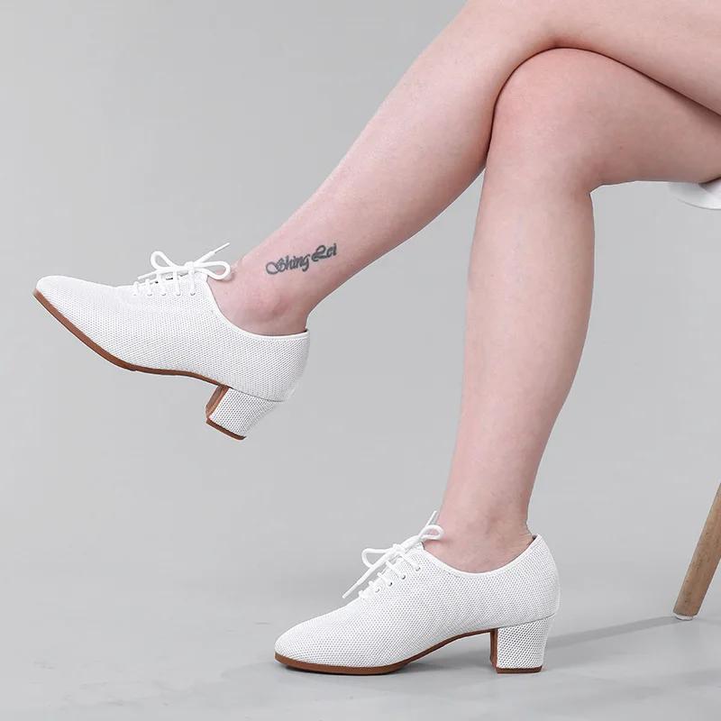 Latin Dance Shoes for Women Social Dance Teacher Shoes Square Sailor Modern Mesh Surface Breathability Sneakers Fashion
