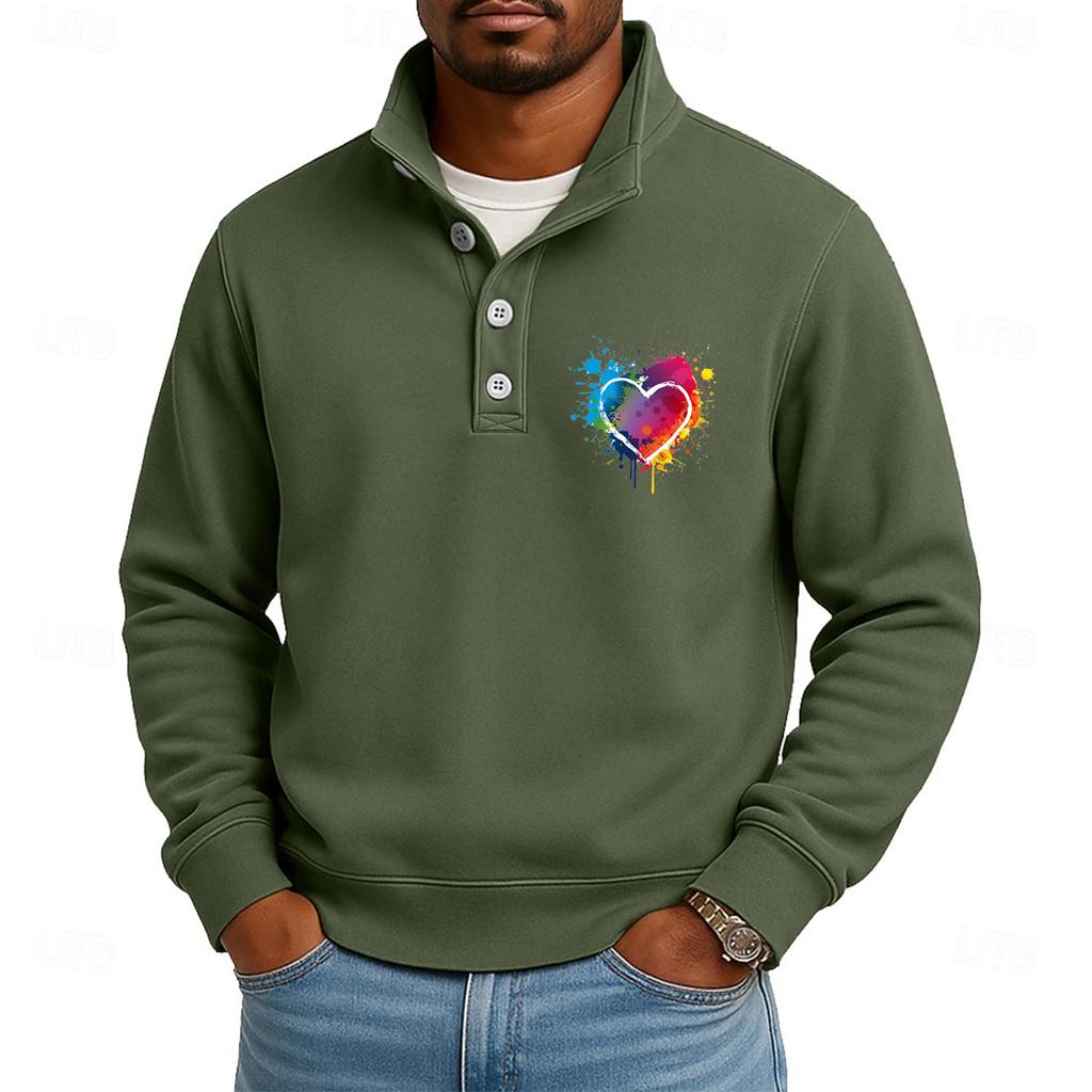 Herren Casual Stehkragen Langarm Oberteil Print Button-Down Sweatshirt