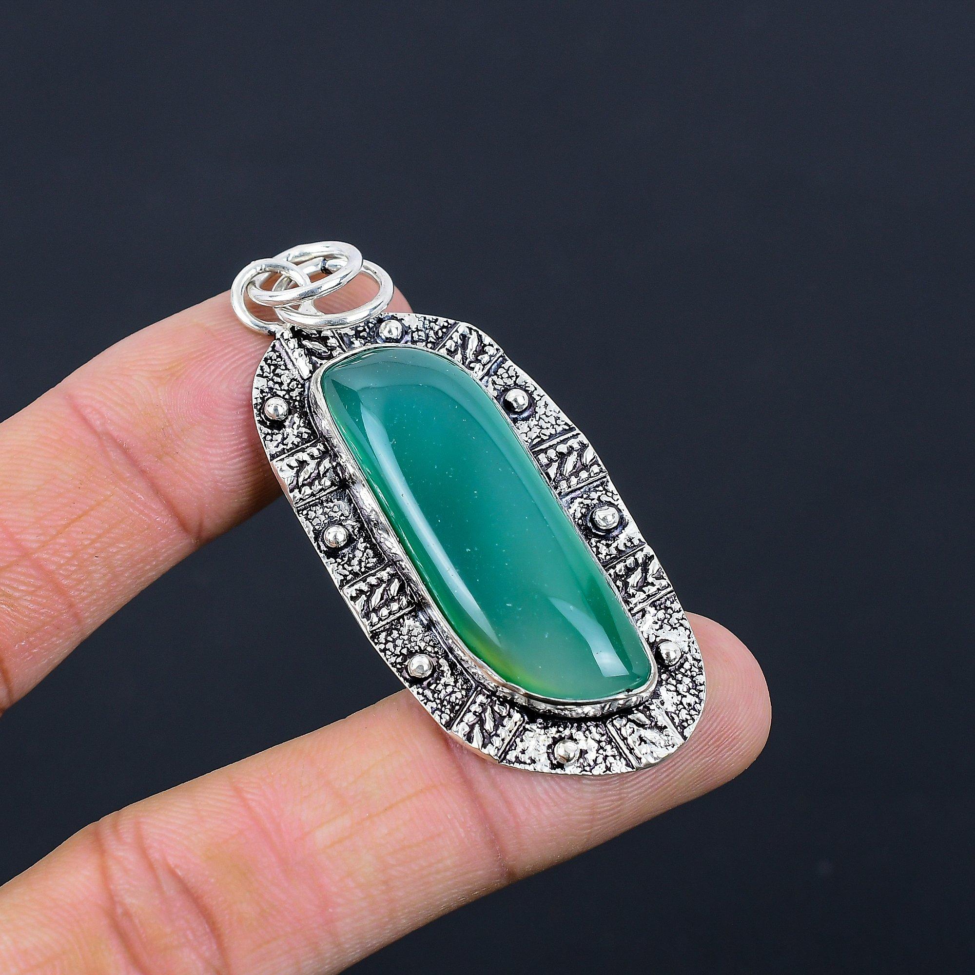 Marquise Green Onyx Stone Sterling Silver Birthday Artisan Wife Pendant Jewelry