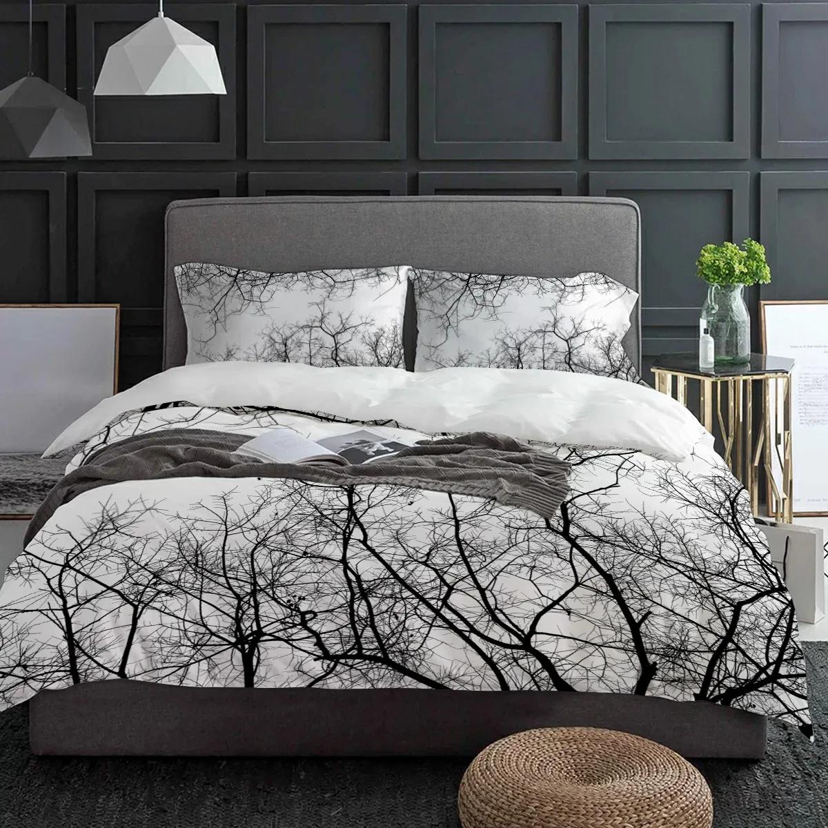 

Black White Branches 3Pcs Couple Duvet Cover With Pillow Case Custom Comforter Bedding Set Quilt Cover Double Bed Home Textile EU Twin(135x200cm)