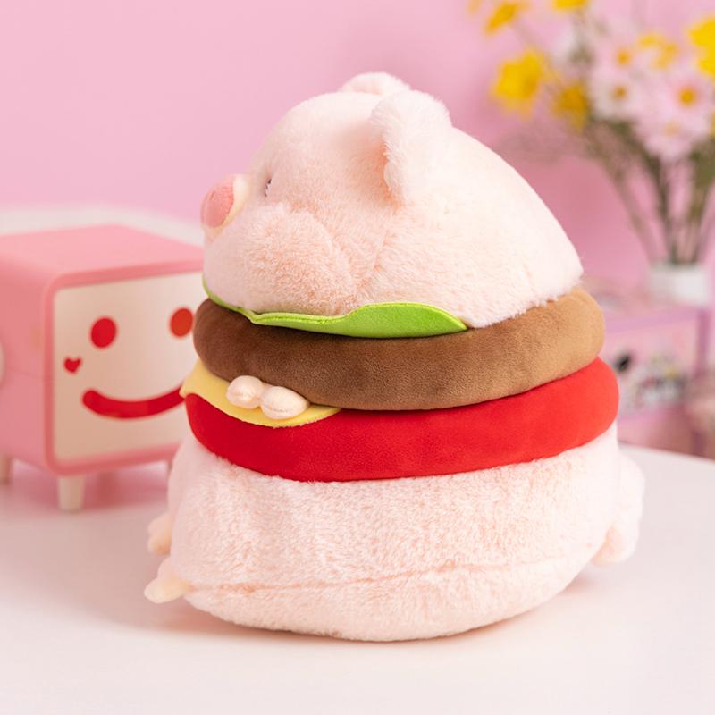 Kawaii Hamburger Pig Plush Toy - Fluffy Simulation Anime Stuffed Pig Animal Doll Cute Soft Gift