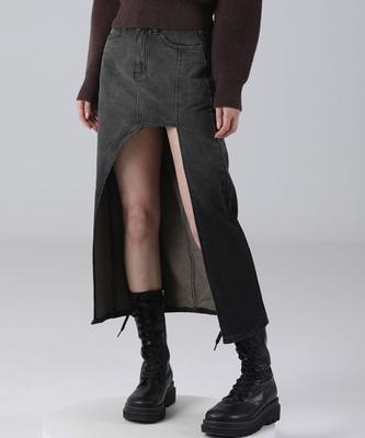 Urban Dress The Moon Long Denim Skirt Red Black