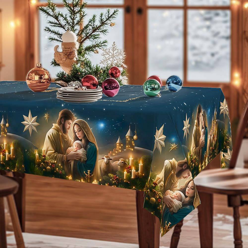 Christmas Tablecloth Snowman Reindeer Holiday Dining Table Cover Dustproof Festive Xmas Party Home Decoration