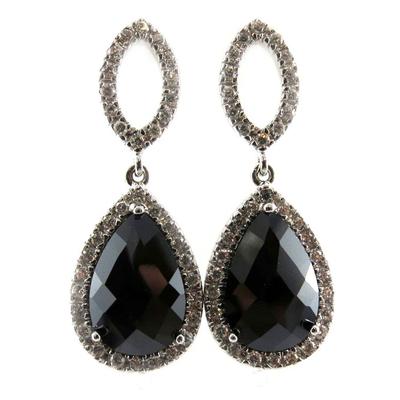[F6237] - Silver Earrings 'Sappho' Black White