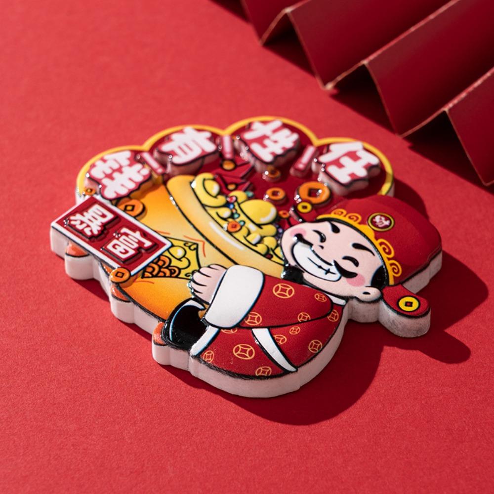 

2Pcs Cartoon Fridge Decal 3D Refrigerator Stickers God of Wealth Fridge Magnets New Year Gift Style D