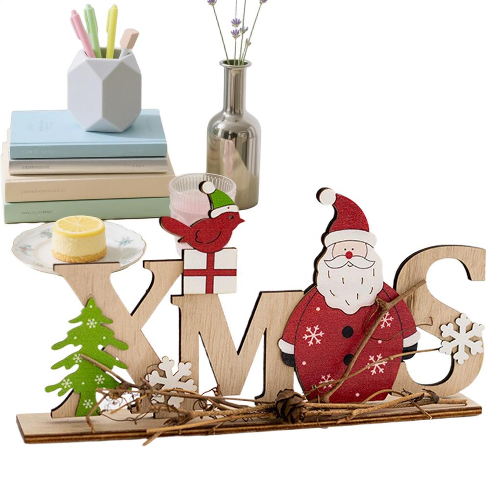Christmas Tabletop Decor Santa Claus Snowman Centerpiece Wooden Christmas Decorations for Home for Holiday Winter Bathroom