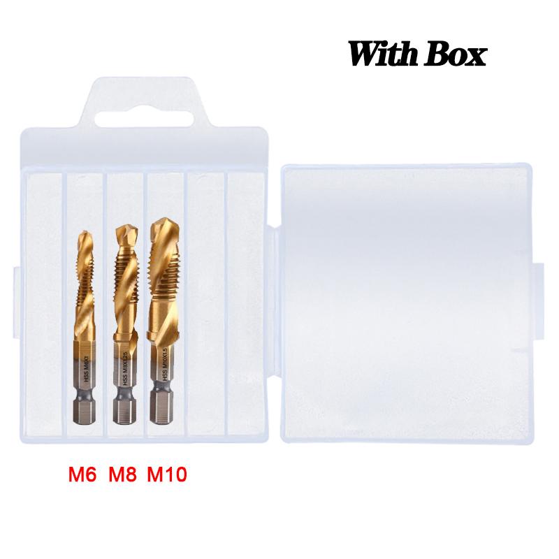 1/6Pcs Tap Drill Bit Set Hex Shank Titanium Plated HSS Screw Thread Bit Screw Machine Compound Tap M3 M4 M5 M6 M8 M10 Hand Tools