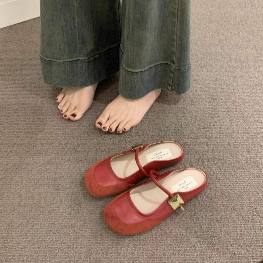 Flat-bottomed Xiaoxiang Bag Head Half Slippers Women's Shoes Wear New Summer Mary Jane Half Tray Sandals