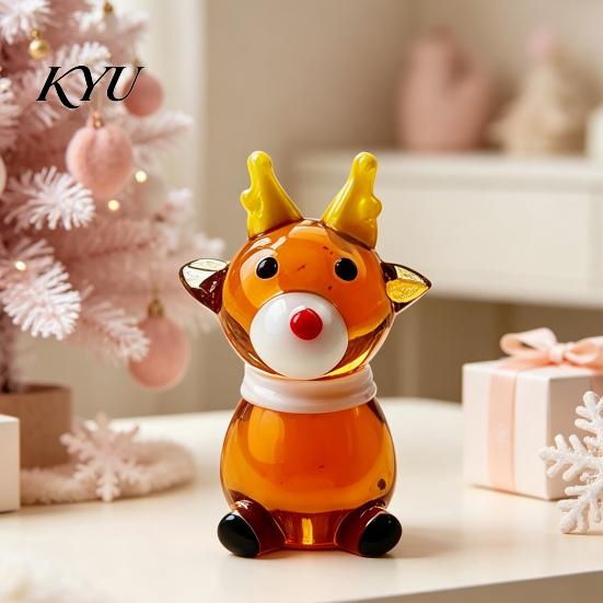 Modern Glass Xmas Sculpture Christmas Tree Figurine, Handmade Santa Deer Desk Decor, Miniature Tabletop Holiday Decoration Ornament for Car