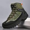 Men Black High Top Trekking Boots Breathable Mesh Patch Anti Slip Thick Lug Sole Outdoor Mountain Hiking Casual Shoes