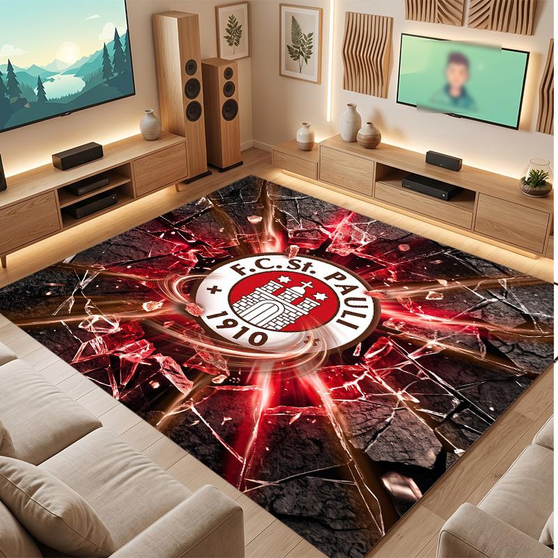 FC St. Pauli Football Print Crystal Velvet Rug, Comfortable Water Absorbent Non Slip Indoor Floor Carpet