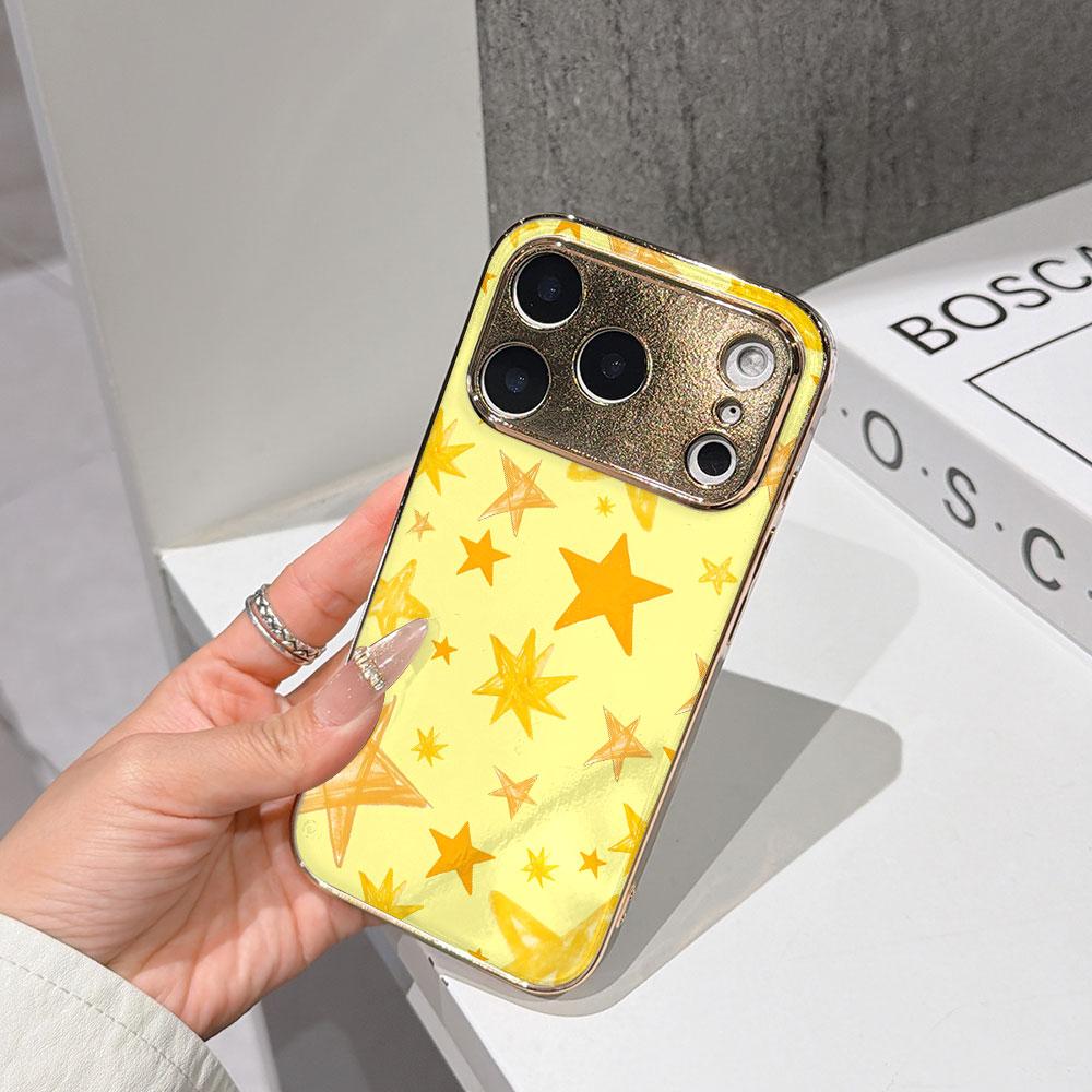 

Lucky Start Phone Case For iPhone 17 16 15 14 13 12 11 Pro Max 16E Gold Electroplated glass shell Star Burst Cover IPHONE11PRO