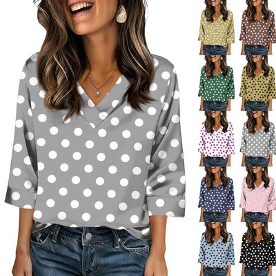 Womens 3/4 Length Sleeves Shirts V-Neck Satin Loose Dressy Trendy T-Shirt Pullover Blouse Tops