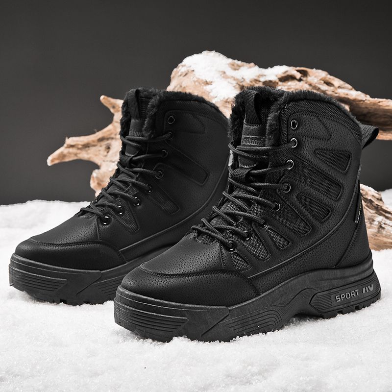 Outdoor Men's Lace Up Snow Boots Workwear Design Fleece Lined Thickened Cold Resistant 40℃ Below Shearling Lined Winter Footwear