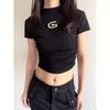 Grunge Ästhetik Crop Top Koreanische Mode Schicke T-Shirts Vintage Unregelmäßig Slim T-Shirts 3D Metall Logo Y2k Streetwear