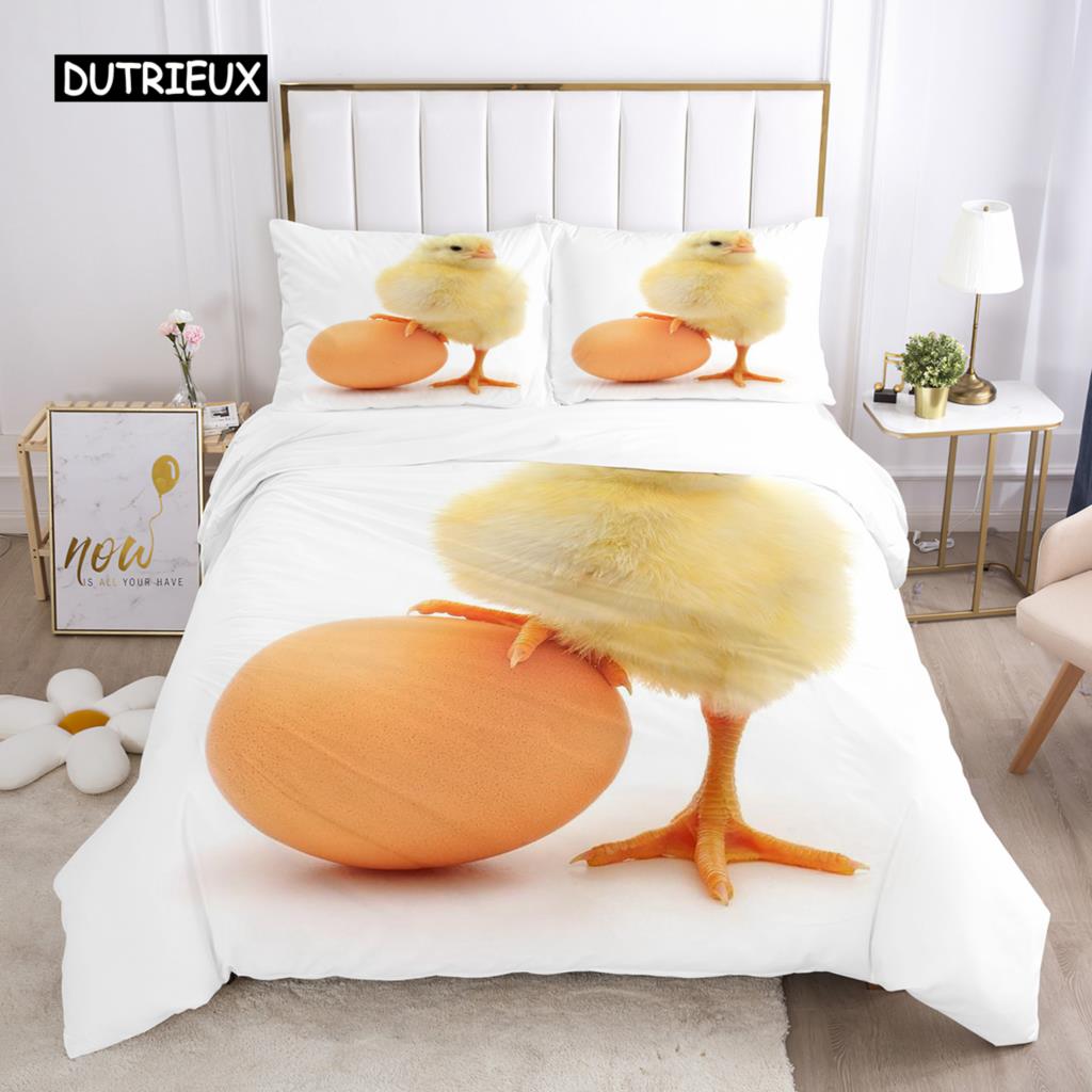 Kylling Dynetrekksett Gårdsdyr Dynetrekk Liten Kylling Enkelt Sengetøy for Gutt Jente Mikrofiber 2/3 stk Dyne Trekk