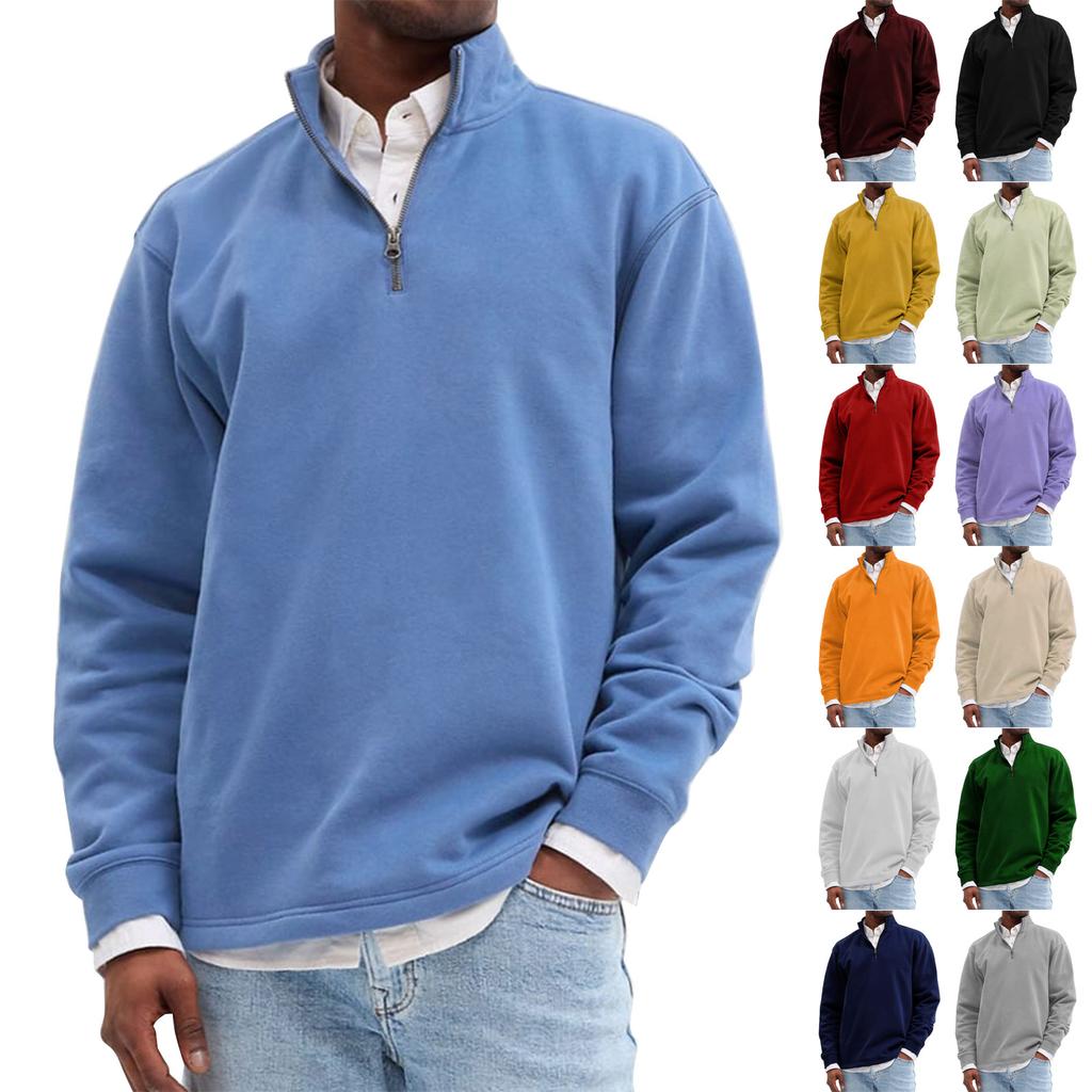 Men's Solid Color Half Zip Stand Collar Sweatshirt Men's Sports Large Size Casual Sweatshirt
