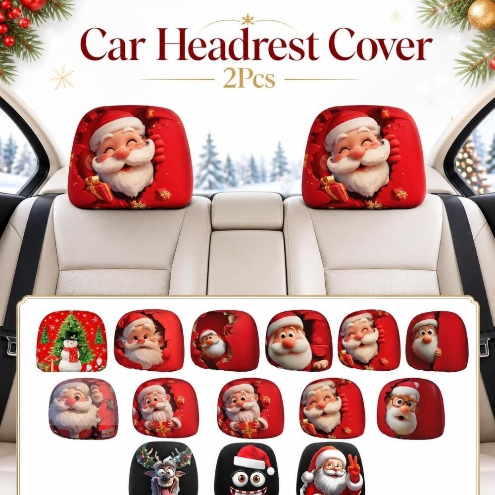 2Pcs Santa Claus Car Headrest Cover Universal Auto Seat Headcover Gift for Car Lover