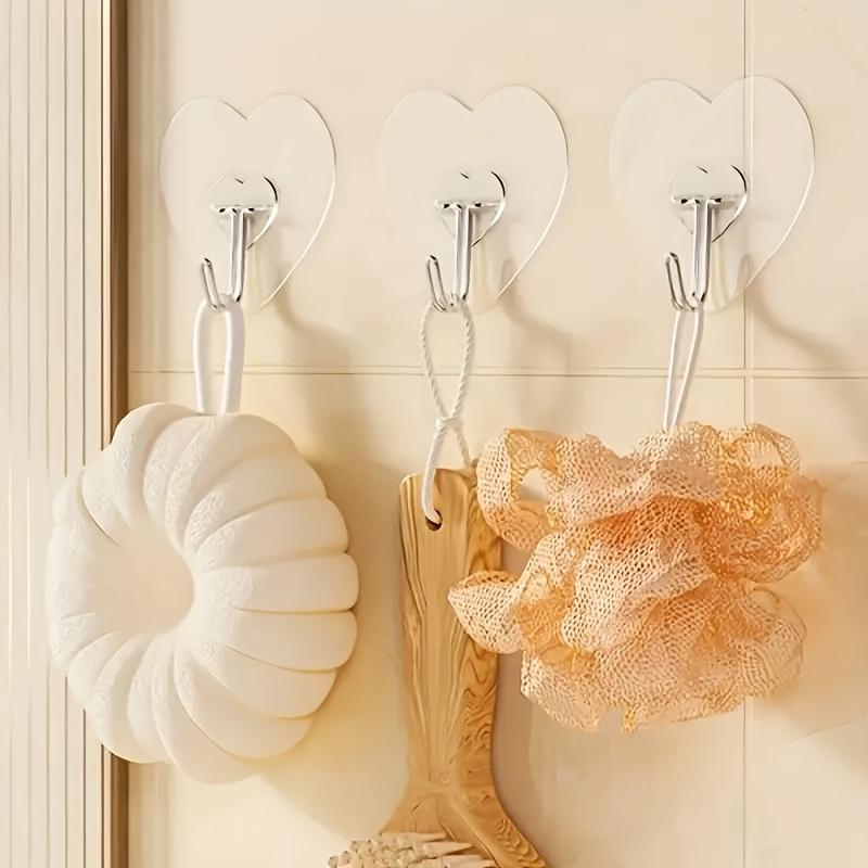Large Heavy Duty Adhesive Hooks, No Drilling Required Transparent Plastic Suction Cups, Thickened Heart-Shaped Wall Mount, Suitable for Kitchen
