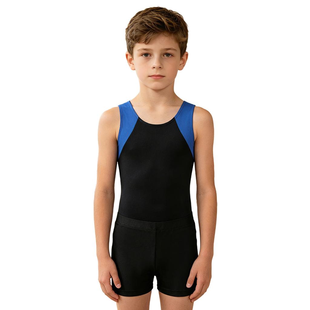 Dětská chlapecká kombinéza Unitard bez rukávů s šortkami Gymnastic Workout Biketard Trikot