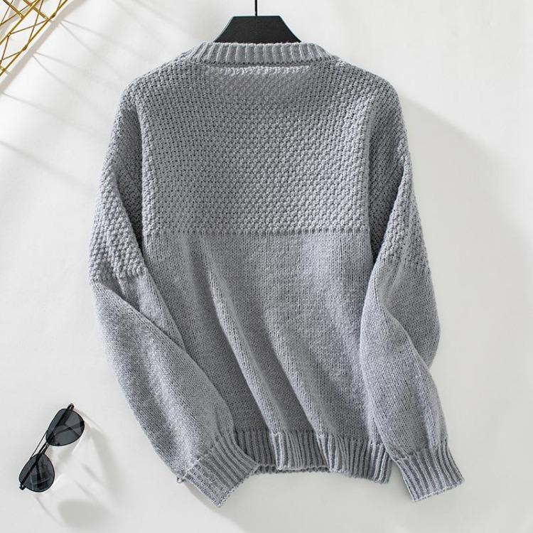 Autumn Winter Vintage Knitwear Sweater Loose O Neck Pullover Top Long Sleeve Solid Color