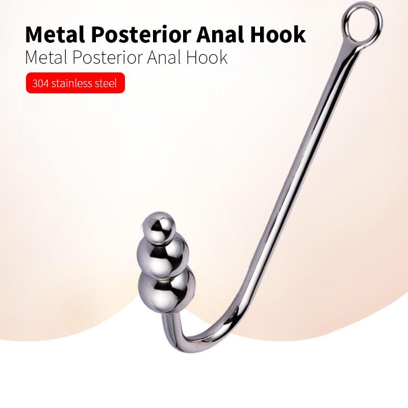 Stainless Steel Anal Hook with Anal Beads Hole Anal Hook Metal Butt Plug Anal Sex Toys Adult Product Vibrator for Men Gay