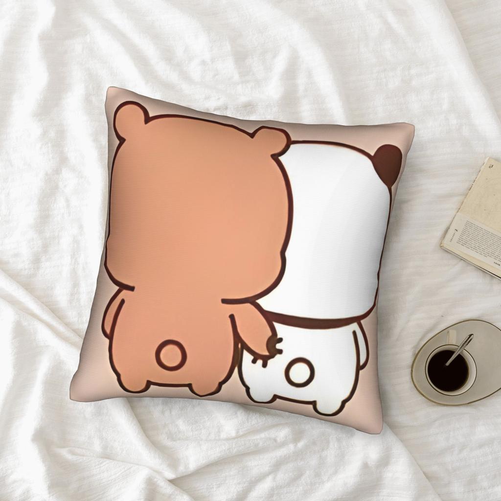 1Pc Bubu Dudu Milk Mocha Bear Pillow Cover, 18×18 Short Plush, Double-Sided Print, Invisible Zipper