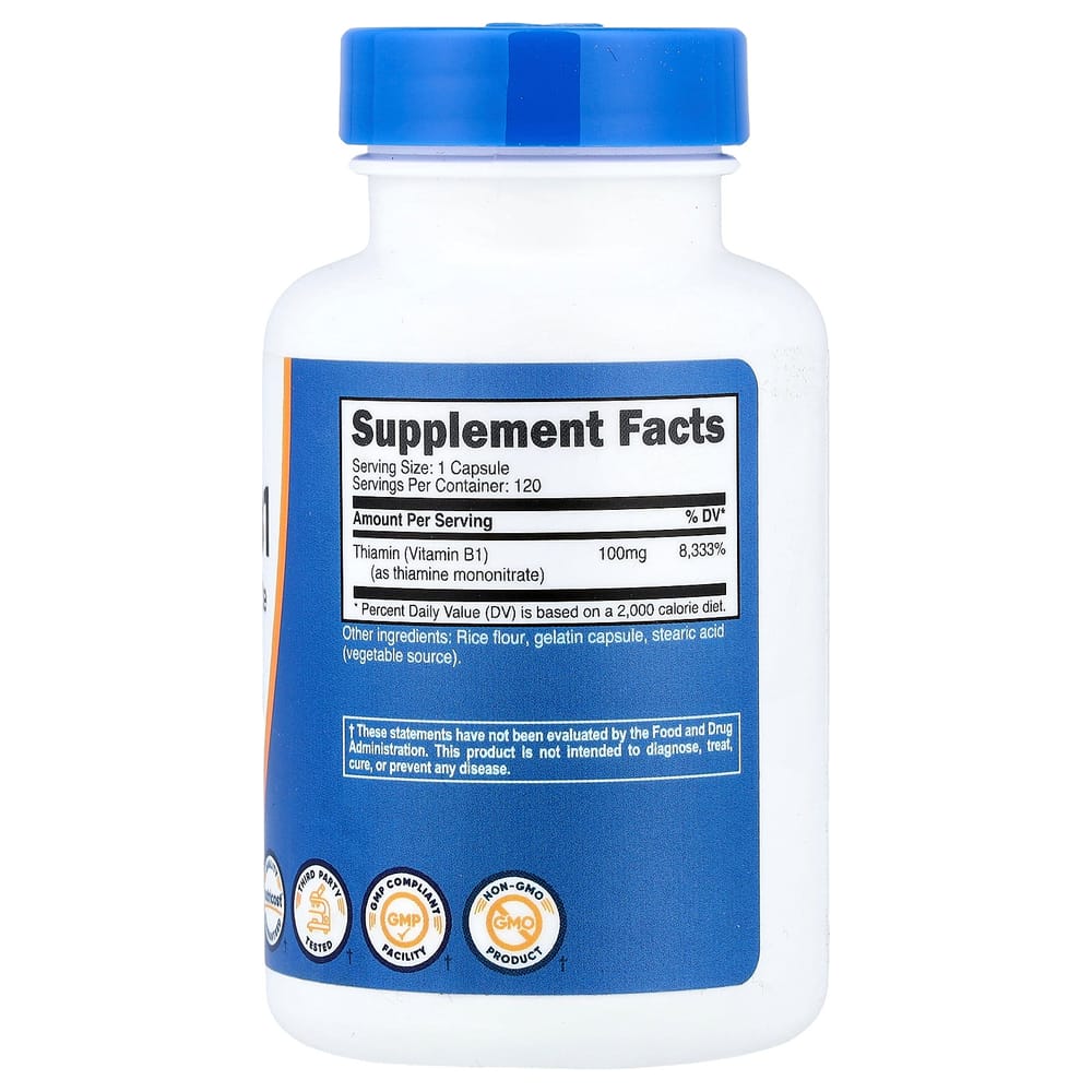 iHerb Vitamin B1 100mg Capsules, 120 Counts