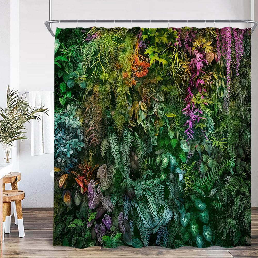 Natürliche Landschaft Wasserfall Wald Duschvorhang Landschaft Grüne Blätter Pflanzen Badezimmer Dekor Polyester Duschvorhang für Zuhause