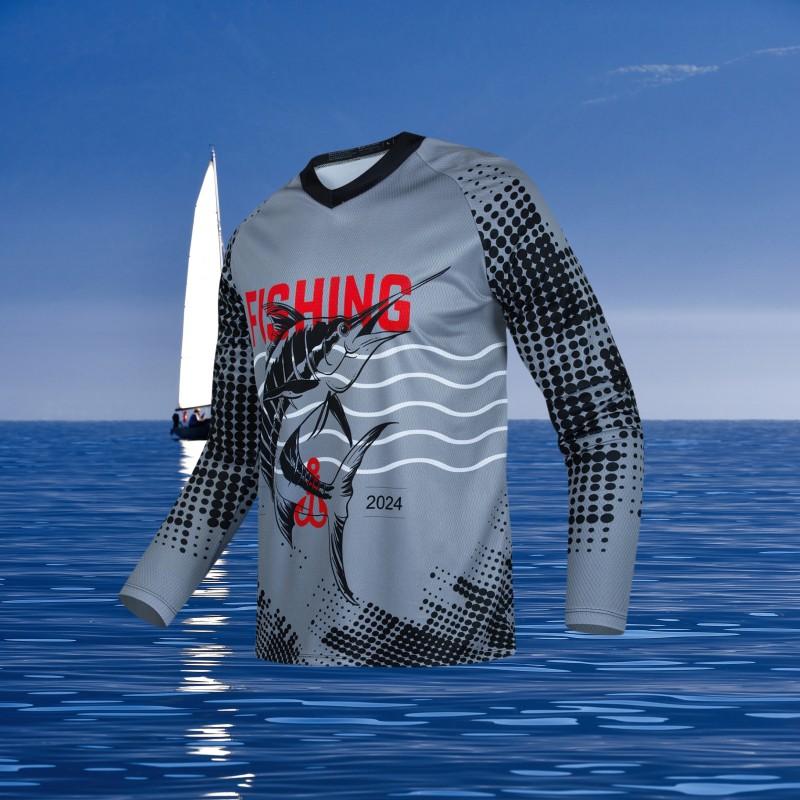 Vară Bărbați Pescuit în aer liber Personalitate Sport Tricou cu mânecă lungă de înaltă calitate Gât O Casual Alergare cu protecție solară Tricou Top