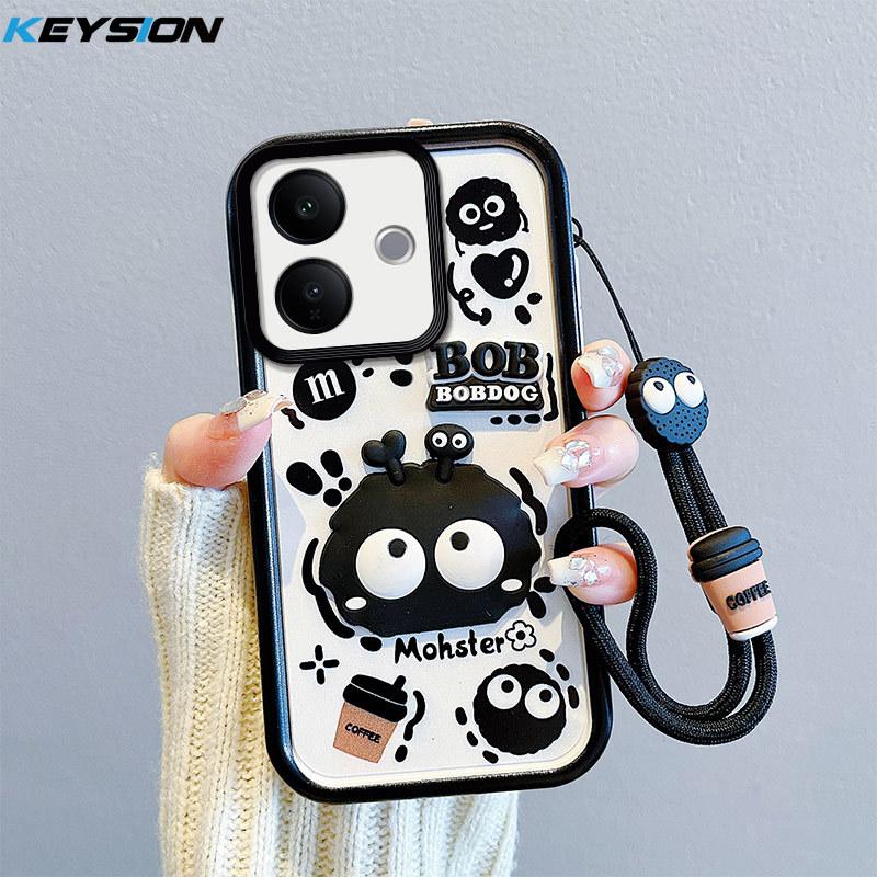 KEYSION Shockproof Case for VIVO V60 Lite 5G with Lanyard Soft Silicone Cute 3D Cartoon Doll Phone Back Cover for IQOO Z10R